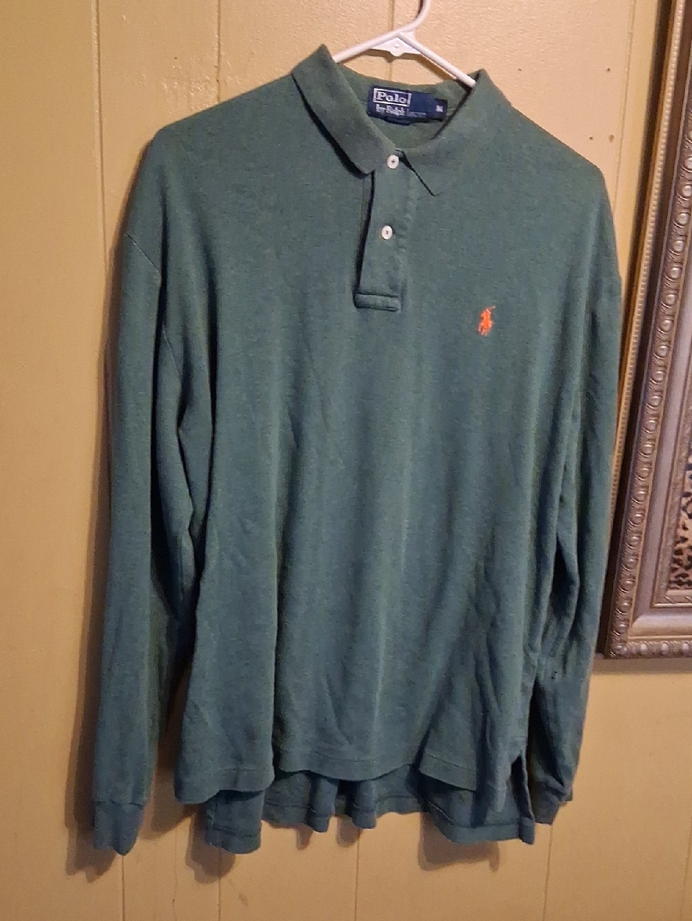Polo by Ralph Lauren Forest Green Long-Sleeve Polo with Orange Pony